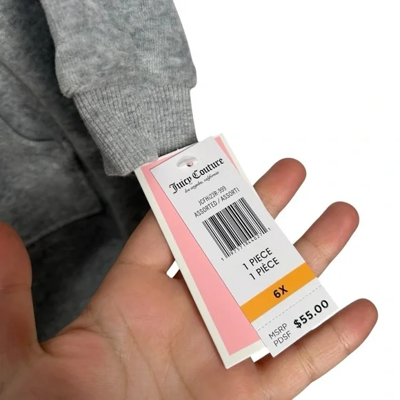 Juicy Couture Little Girls Gray Rhinestone Logo Velour Long Sleeve Ruffle Dress - Picture 5 of 7